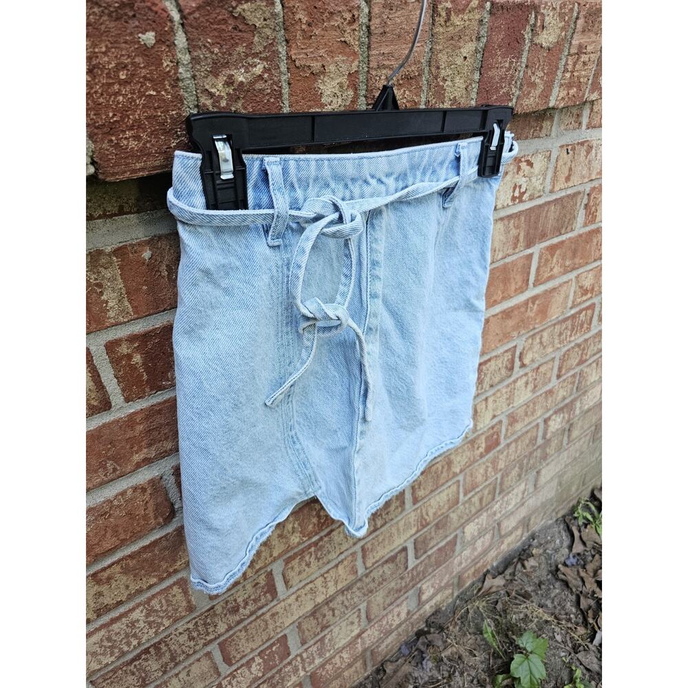 PacSun Cotton Denim Paperbag Skort Wrap Front Tie Waist Exposed Side Zip Size 24